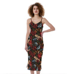 Old School Tattoo Print Slim Fit Midi Cami Dress