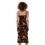 Old School Tattoo Print Slim Fit Midi Cami Dress