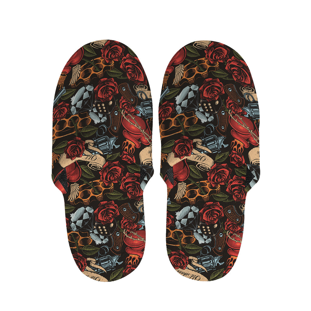 Old School Tattoo Print Slippers