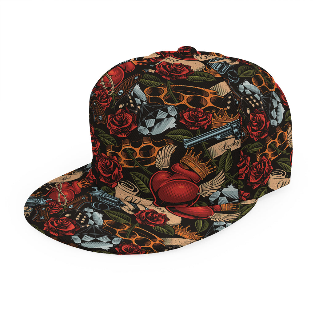 Old School Tattoo Print Snapback Cap