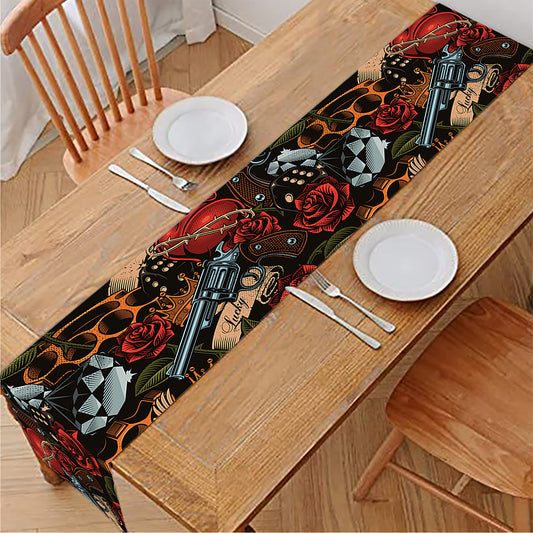 Old School Tattoo Print Table Runner