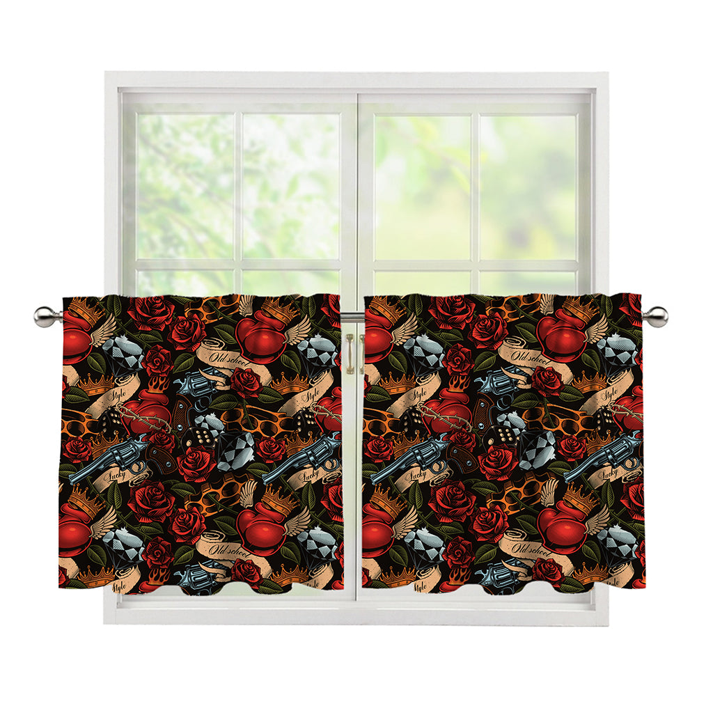 Old School Tattoo Print Tier Curtains
