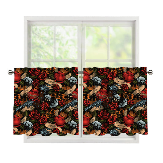 Old School Tattoo Print Tier Curtains
