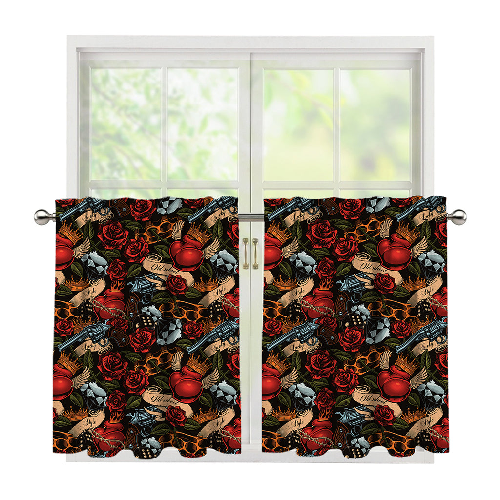 Old School Tattoo Print Tier Curtains