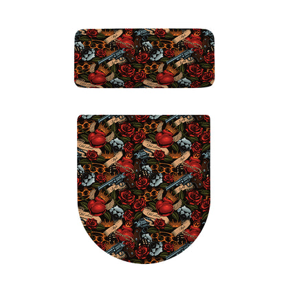 Old School Tattoo Print Toilet Lid And Tank Cover Set