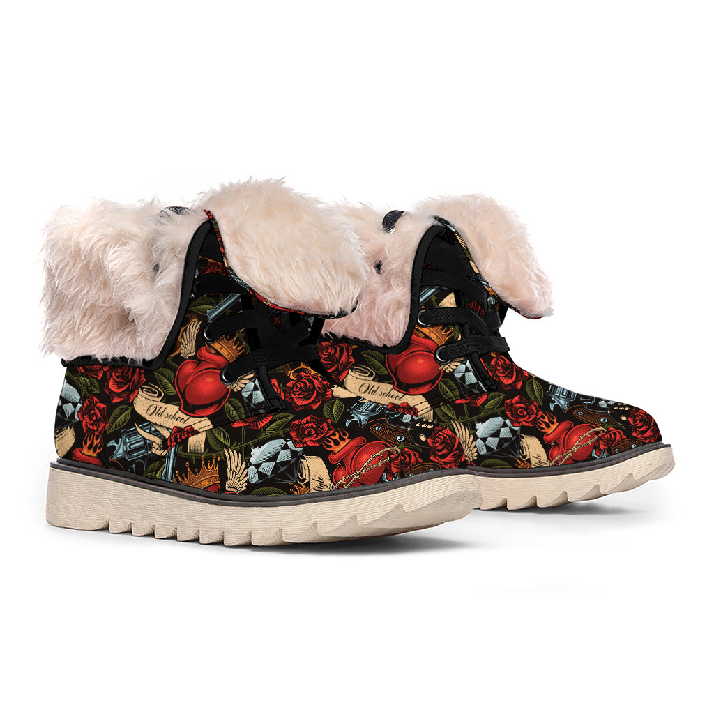 Old School Tattoo Print Winter Boots