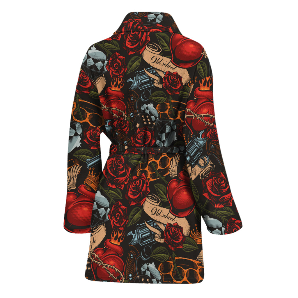 Old School Tattoo Print Women's Bathrobe