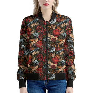 Old School Tattoo Print Women's Bomber Jacket