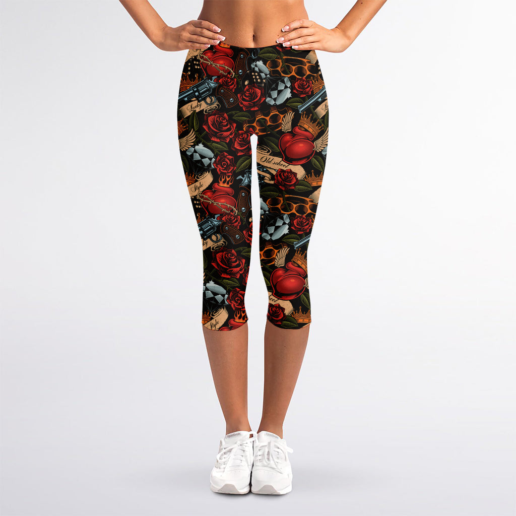 Old School Tattoo Print Women's Capri Leggings