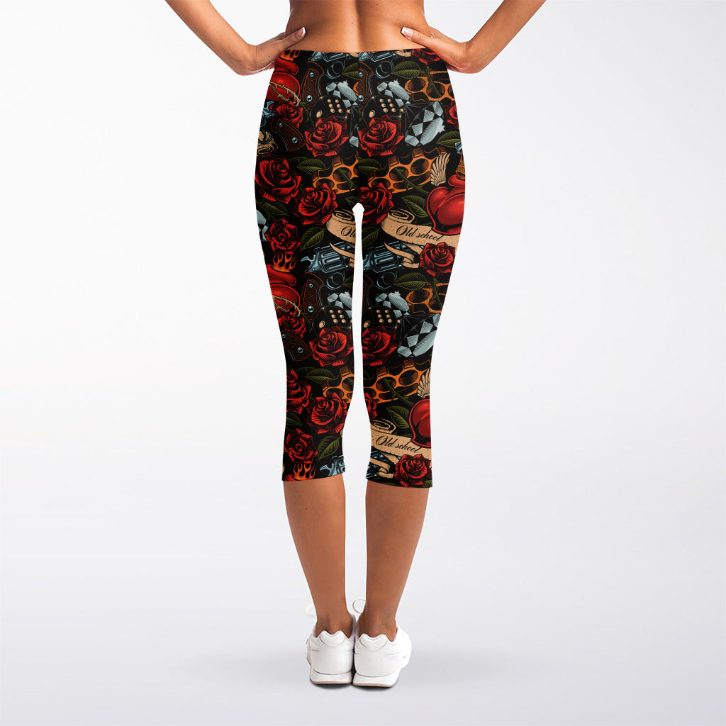 Old School Tattoo Print Women's Capri Leggings