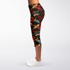 Old School Tattoo Print Women's Capri Leggings