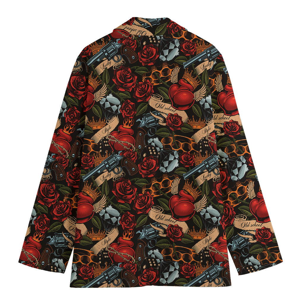 Old School Tattoo Print Women's Cotton Blazer