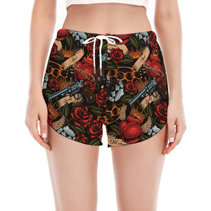 Old School Tattoo Print Women's Split Running Shorts