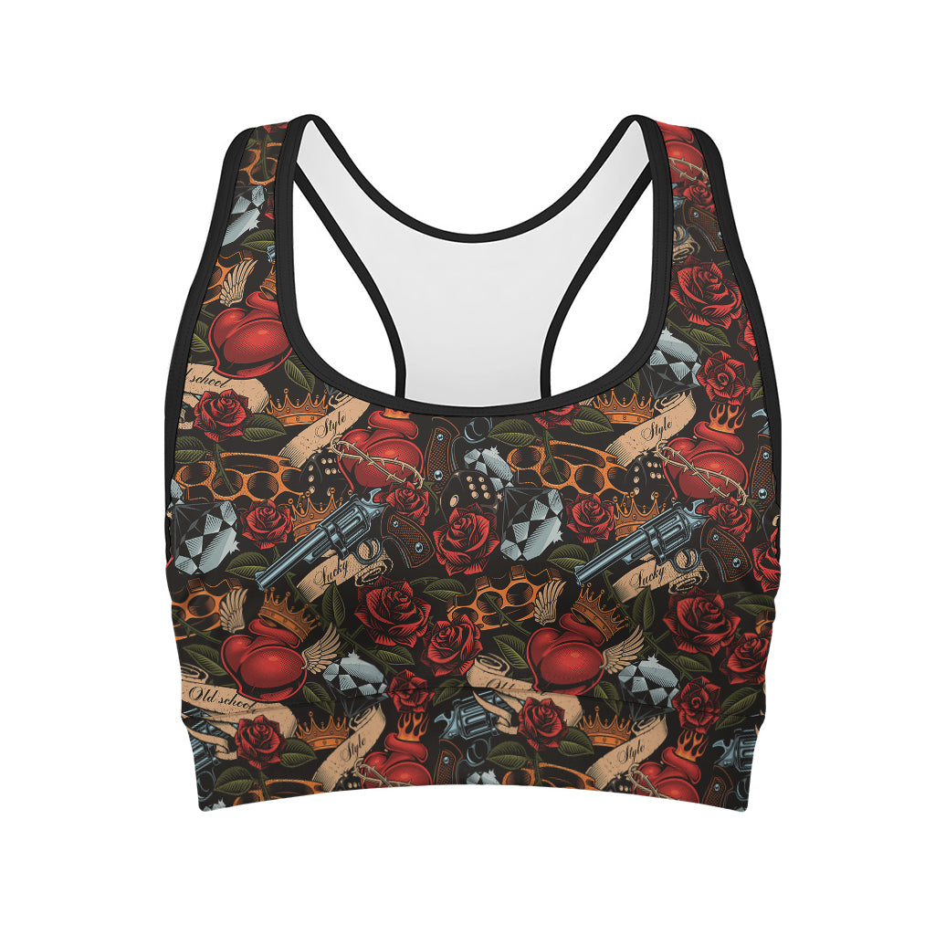 Old School Tattoo Print Women's Sports Bra