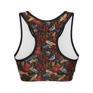 Old School Tattoo Print Women's Sports Bra