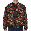 Old School Tattoo Print Zip Sleeve Bomber Jacket