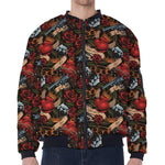 Old School Tattoo Print Zip Sleeve Bomber Jacket