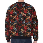 Old School Tattoo Print Zip Sleeve Bomber Jacket