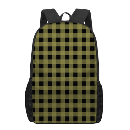 Olive Green Buffalo Check Pattern Print 17 Inch Backpack