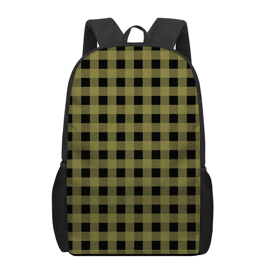 Olive Green Buffalo Check Pattern Print 17 Inch Backpack