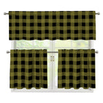 Olive Green Buffalo Check Pattern Print 3 Piece Kitchen Curtains