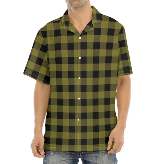 Olive Green Buffalo Check Pattern Print Aloha Shirt