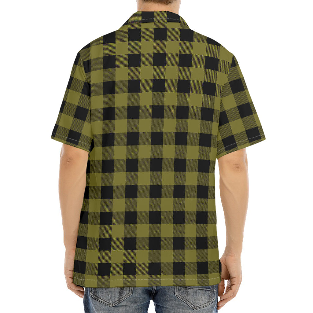 Olive Green Buffalo Check Pattern Print Aloha Shirt