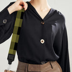 Olive Green Buffalo Check Pattern Print Bag Strap