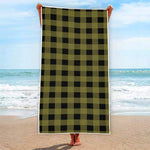 Olive Green Buffalo Check Pattern Print Beach Towel