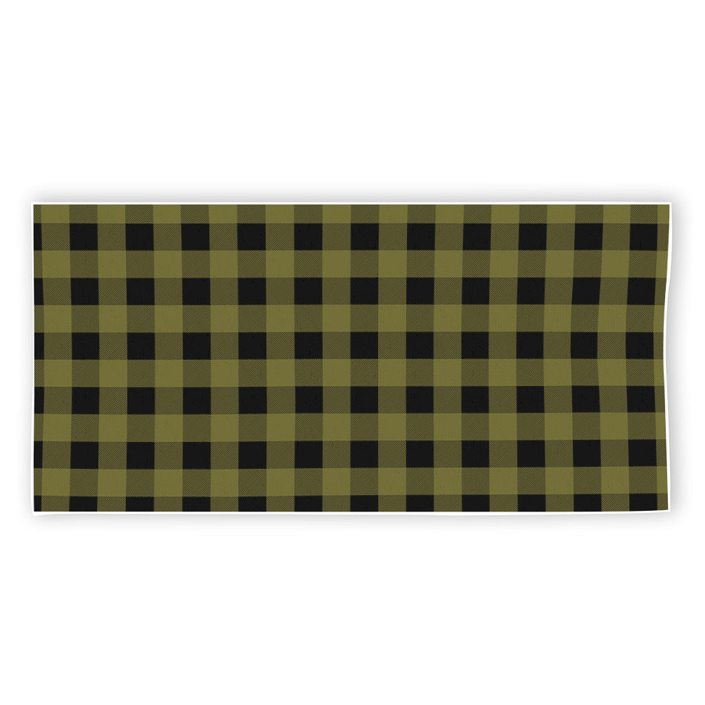 Olive Green Buffalo Check Pattern Print Beach Towel