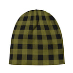 Olive Green Buffalo Check Pattern Print Beanie
