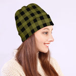 Olive Green Buffalo Check Pattern Print Beanie