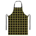 Olive Green Buffalo Check Pattern Print Bib Apron With Pocket