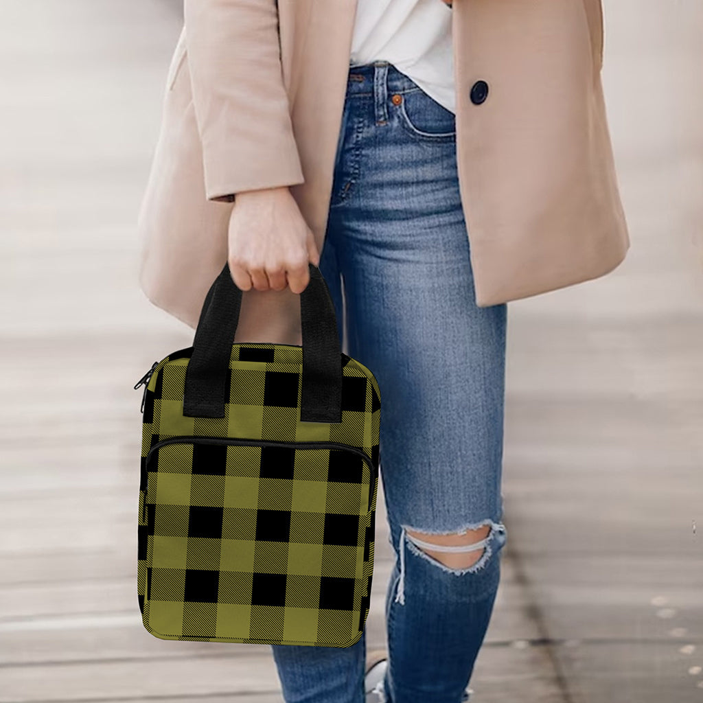 Olive Green Buffalo Check Pattern Print Bible Tote Bag