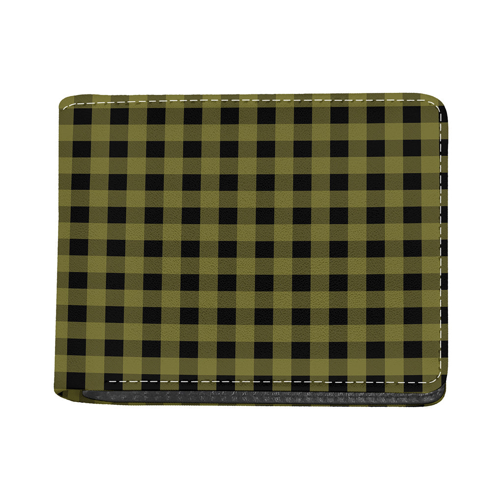 Olive Green Buffalo Check Pattern Print Bifold Wallet