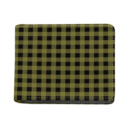 Olive Green Buffalo Check Pattern Print Bifold Wallet