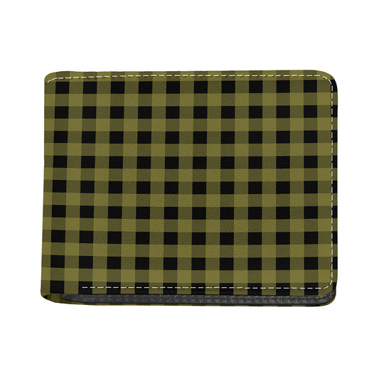 Olive Green Buffalo Check Pattern Print Bifold Wallet