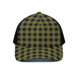 Olive Green Buffalo Check Pattern Print Black Mesh Trucker Cap