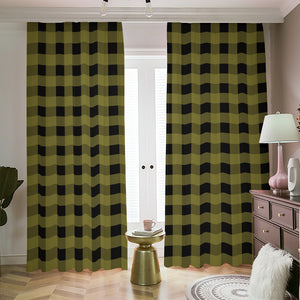 Olive Green Buffalo Check Pattern Print Blackout Pencil Pleat Curtains