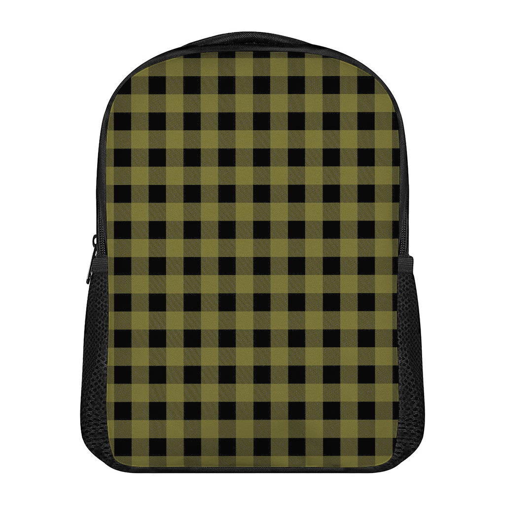 Olive Green Buffalo Check Pattern Print Casual Backpack