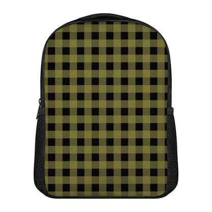Olive Green Buffalo Check Pattern Print Casual Backpack