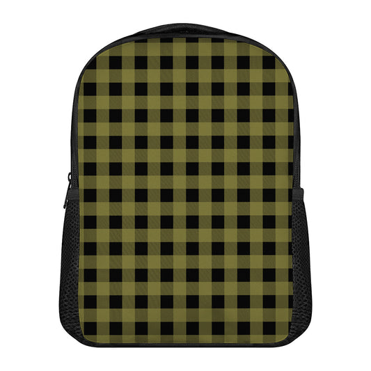 Olive Green Buffalo Check Pattern Print Casual Backpack