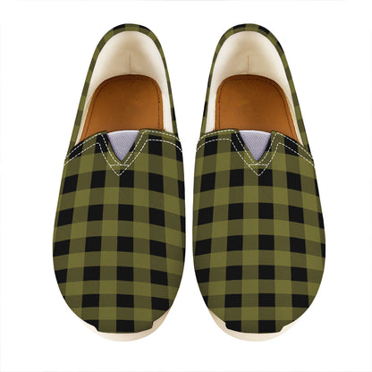 Olive Green Buffalo Check Pattern Print Casual Shoes
