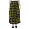 Olive Green Buffalo Check Pattern Print Chiffon Maxi Skirt
