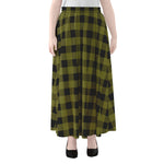 Olive Green Buffalo Check Pattern Print Chiffon Maxi Skirt