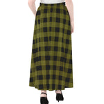 Olive Green Buffalo Check Pattern Print Chiffon Maxi Skirt