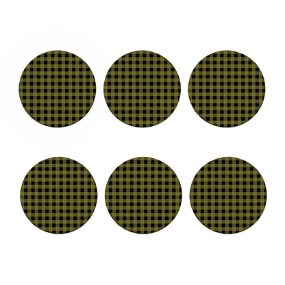 Olive Green Buffalo Check Pattern Print Coaster Set