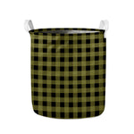 Olive Green Buffalo Check Pattern Print Collapsible Laundry Basket