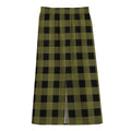 Olive Green Buffalo Check Pattern Print Cotton Front Slit Maxi Skirt