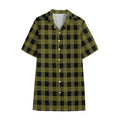 Olive Green Buffalo Check Pattern Print Cotton Hawaiian Shirt